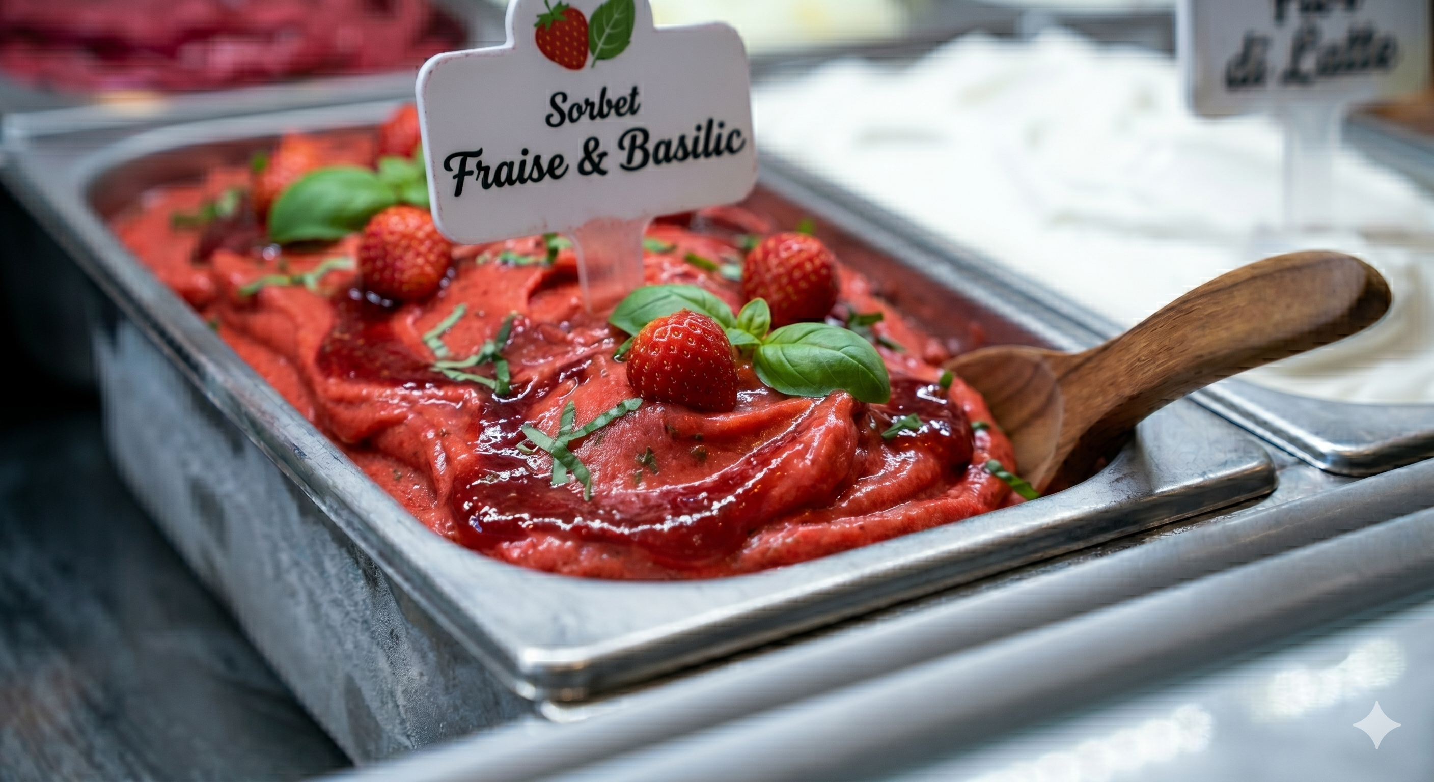 Sorbet fraise gariguette et basilic frais — Atelier Fondant